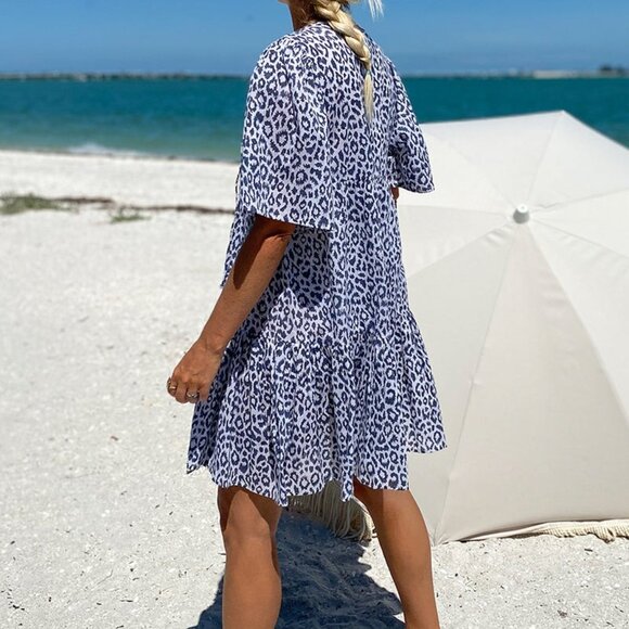 Emerson Fry ISLA MINI DRESS CHARCOAL LEOPARD ORGANIC COTTON size M/L Grey White - Picture 5 of 17